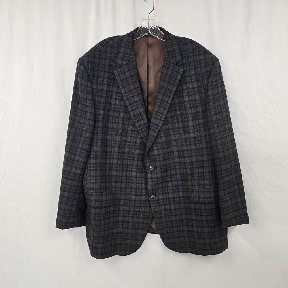 Jack Victor 48R Sport Coat Men's 100% Wool Plaid Blazer Gray Tan Gibson SPJ
